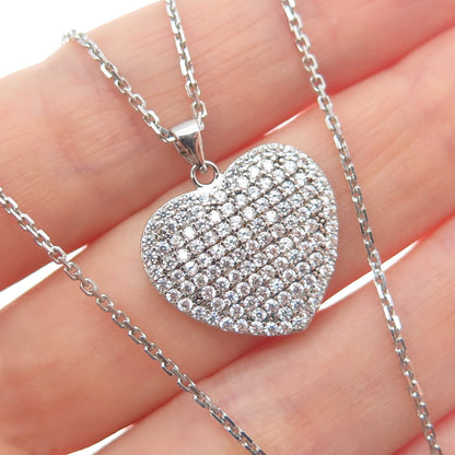 925 Sterling Silver Round-Cut C Z Heart Cable Chain Necklace 18"