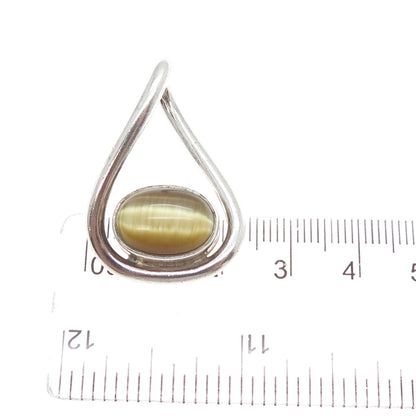 925 Sterling Silver Vintage Real Tiger Eye Teardrop Charm Pendant