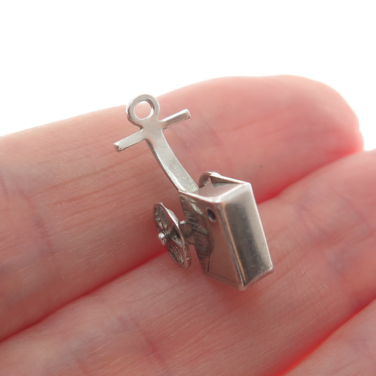 925 Sterling Silver Antique Art Deco Pull Cart Minimalist 3D Charm Pendant