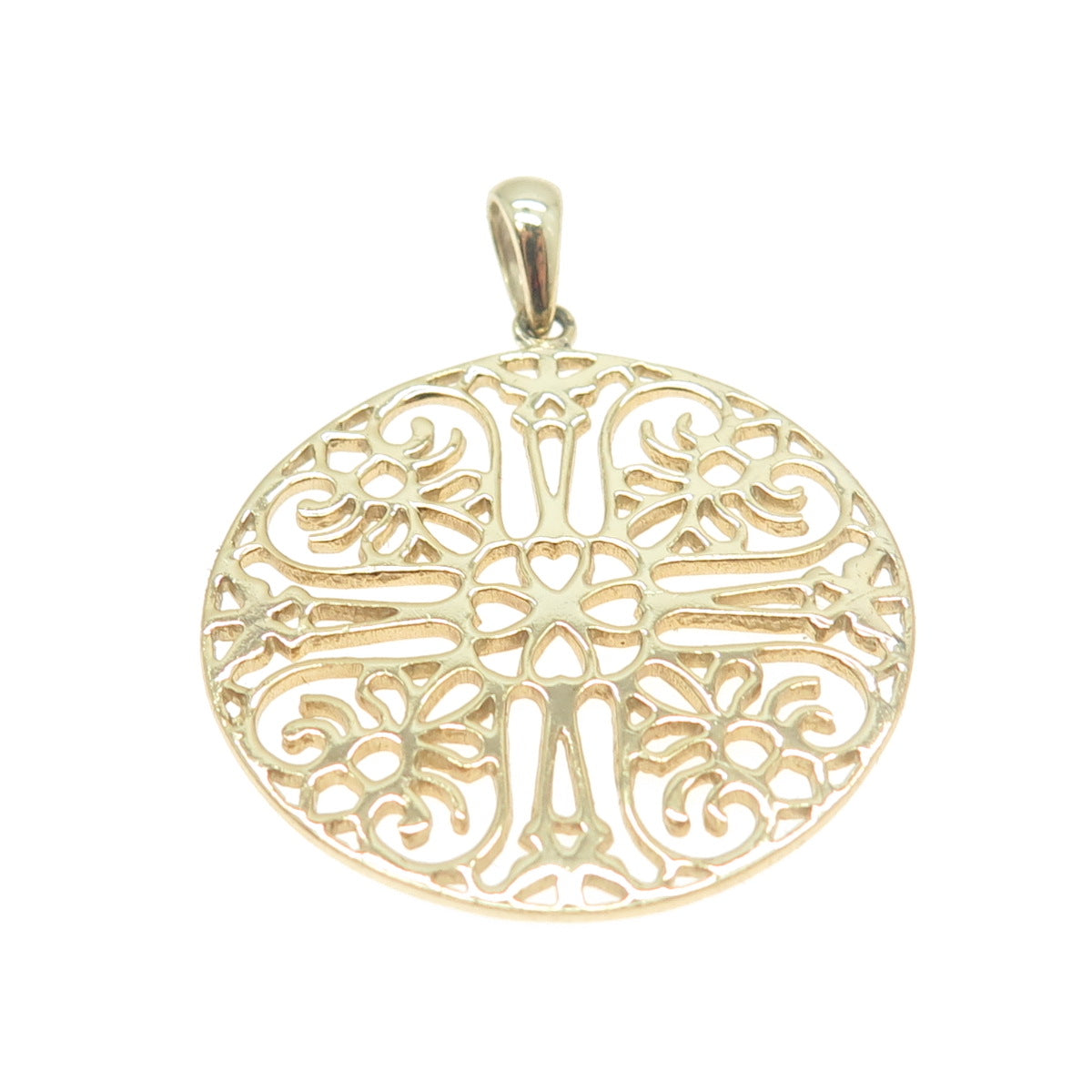 925 Sterling Silver Gold Plated Ornate Heart Round Pendant