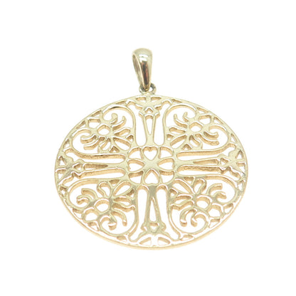 925 Sterling Silver Gold Plated Ornate Heart Round Pendant