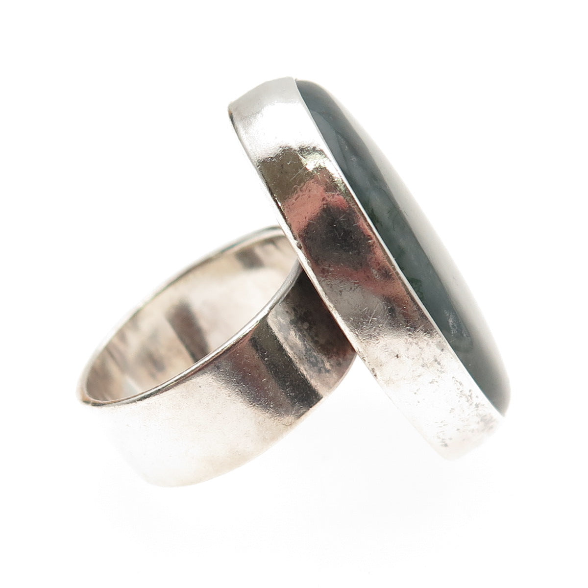 925 Sterling Silver Vintage JHS London Real Agate Statement Ring Size 8.75