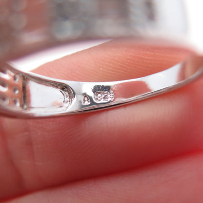 925 Sterling Silver Round & Emerald-Cut C Z Engagement Ring Size 7.25