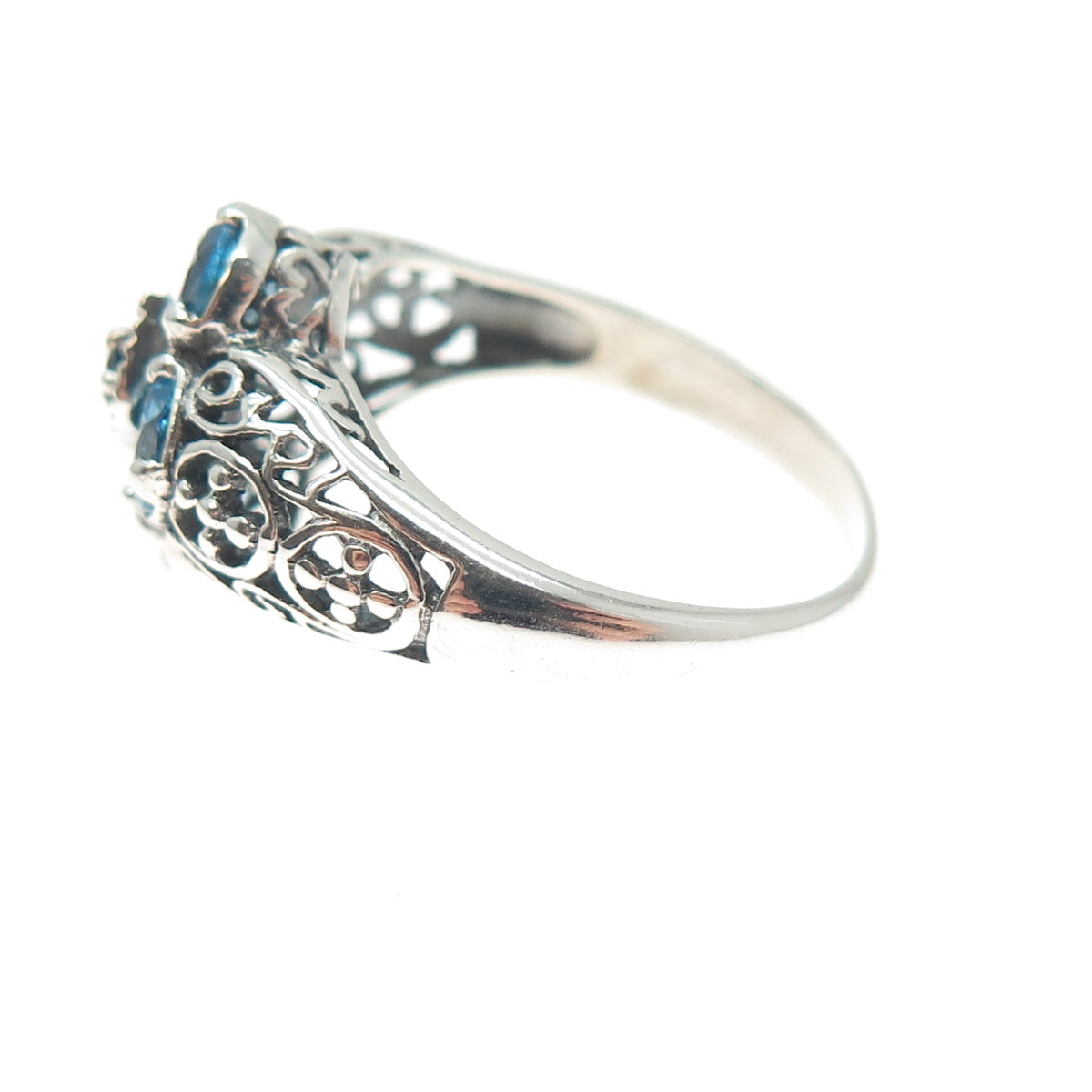 CNA PRANDA 925 Sterling Silver Vintage Real Sapphire & Topaz Flower Ring Size 10