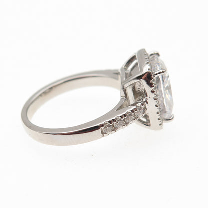 DSMK 925 Sterling Silver Radiant & Round-Cut C Z Engagement Ring Size 5