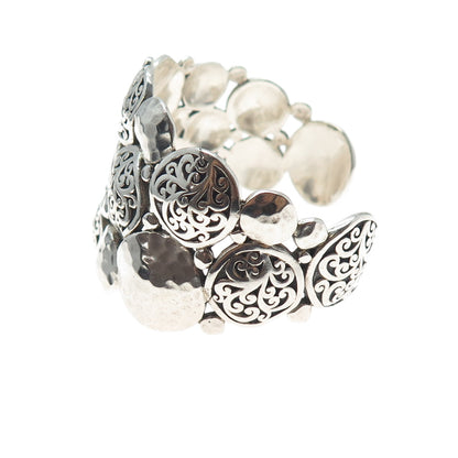 LOIS HILL Sterling Silver Vintage Signature Scroll Disc Adjustable Bracelet 6.5"