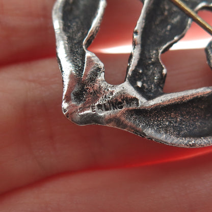 925 Sterling Silver 2-Tone Vintage Cherub Angels Oxidized Pin Brooch