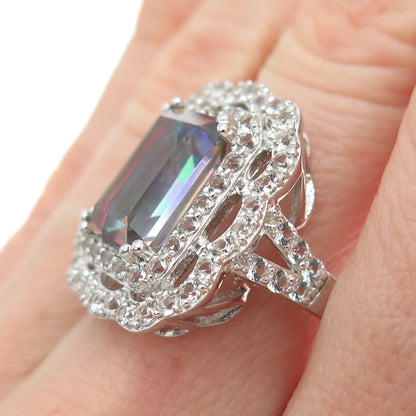 DSMK 925 Sterling Silver Real Mystic Quartz & White Topaz Ring Size 7.25