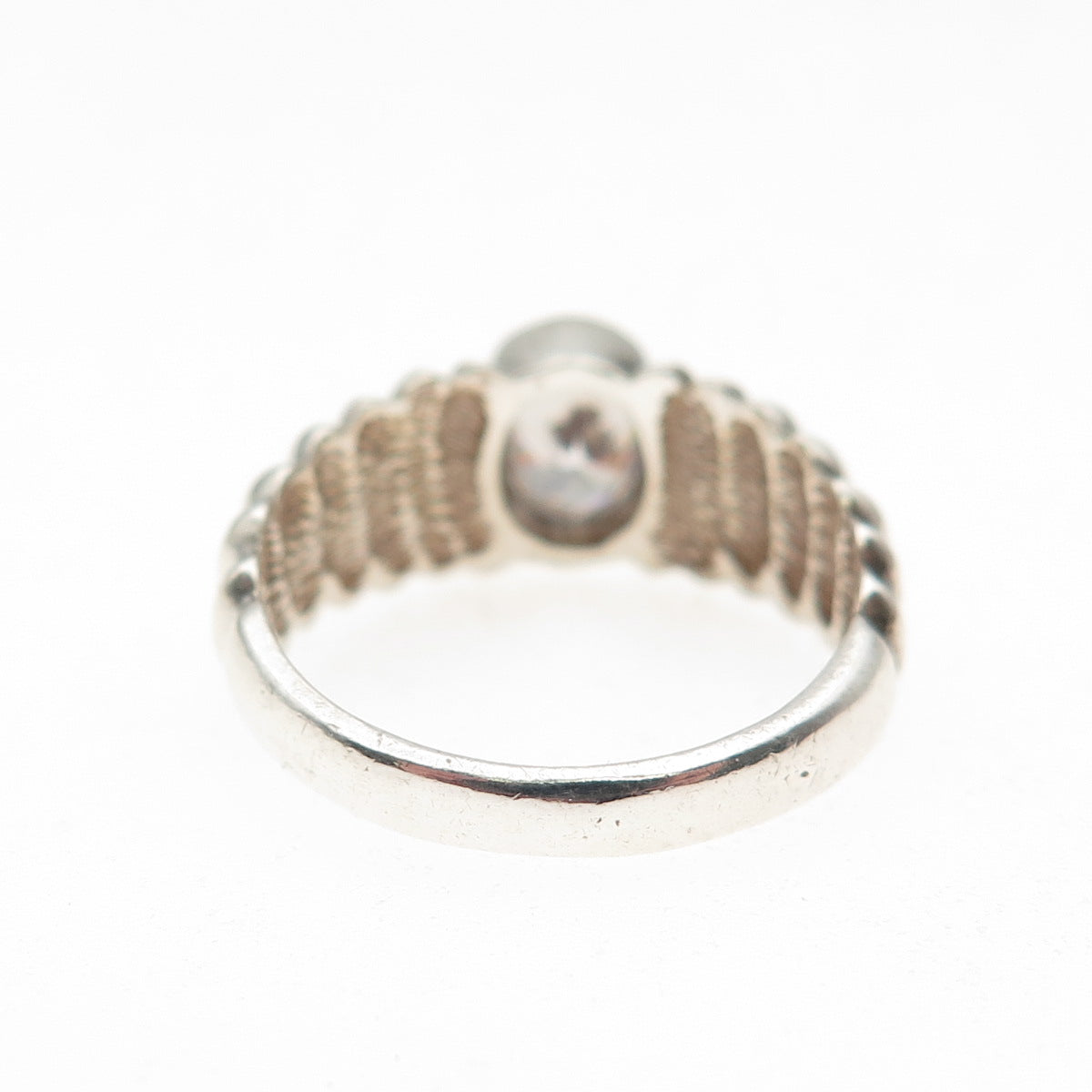 925 Sterling Silver Vintage Oval-Cut C Z Ribbed Ring Size 6