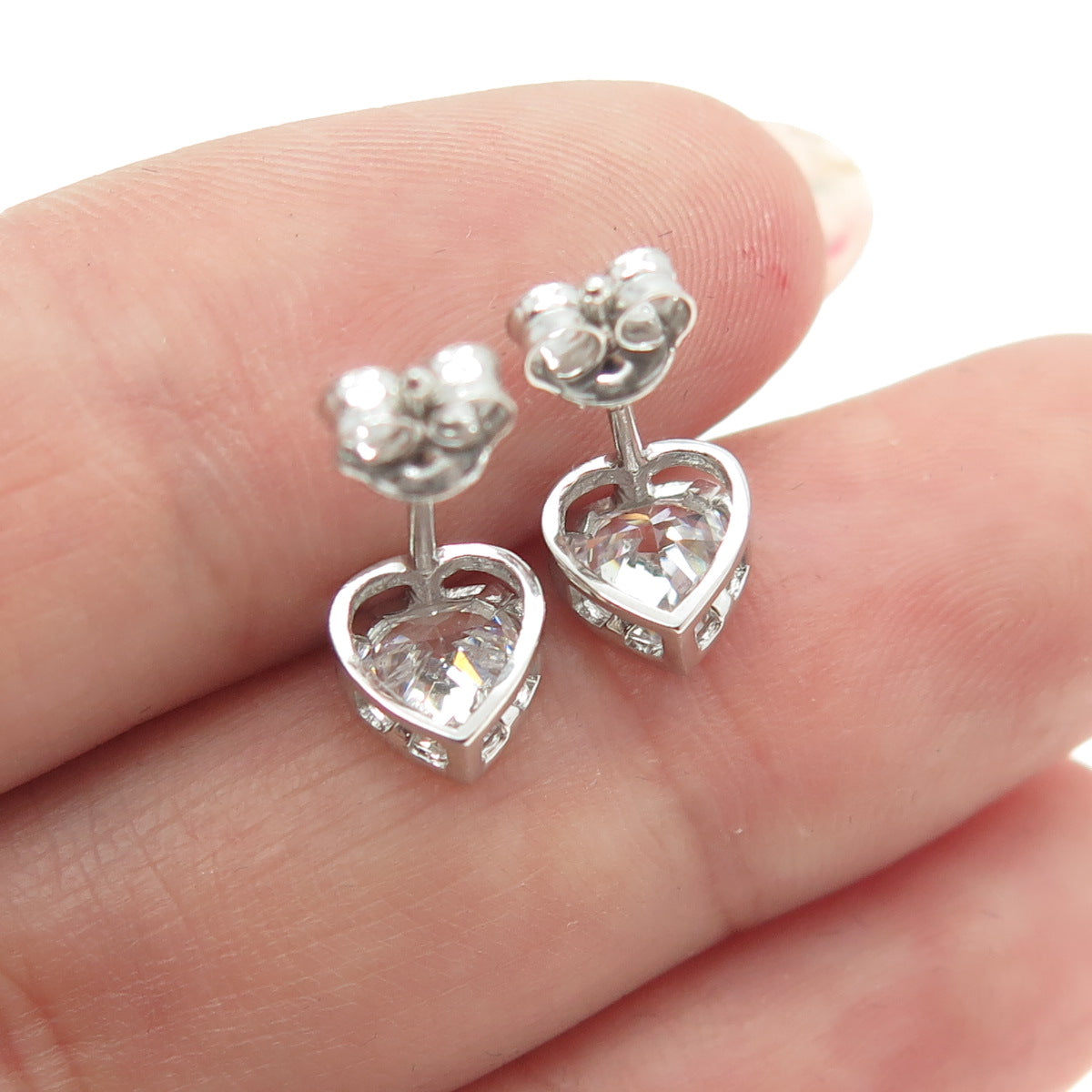 925 Sterling Silver Heart-Cut Shaped C Z Stud Earrings