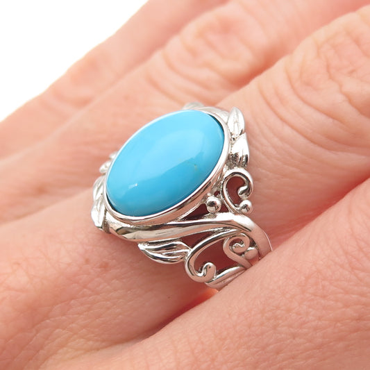 925 Sterling Silver Real Sleeping Beauty Turquoise Floral Ring Size 8