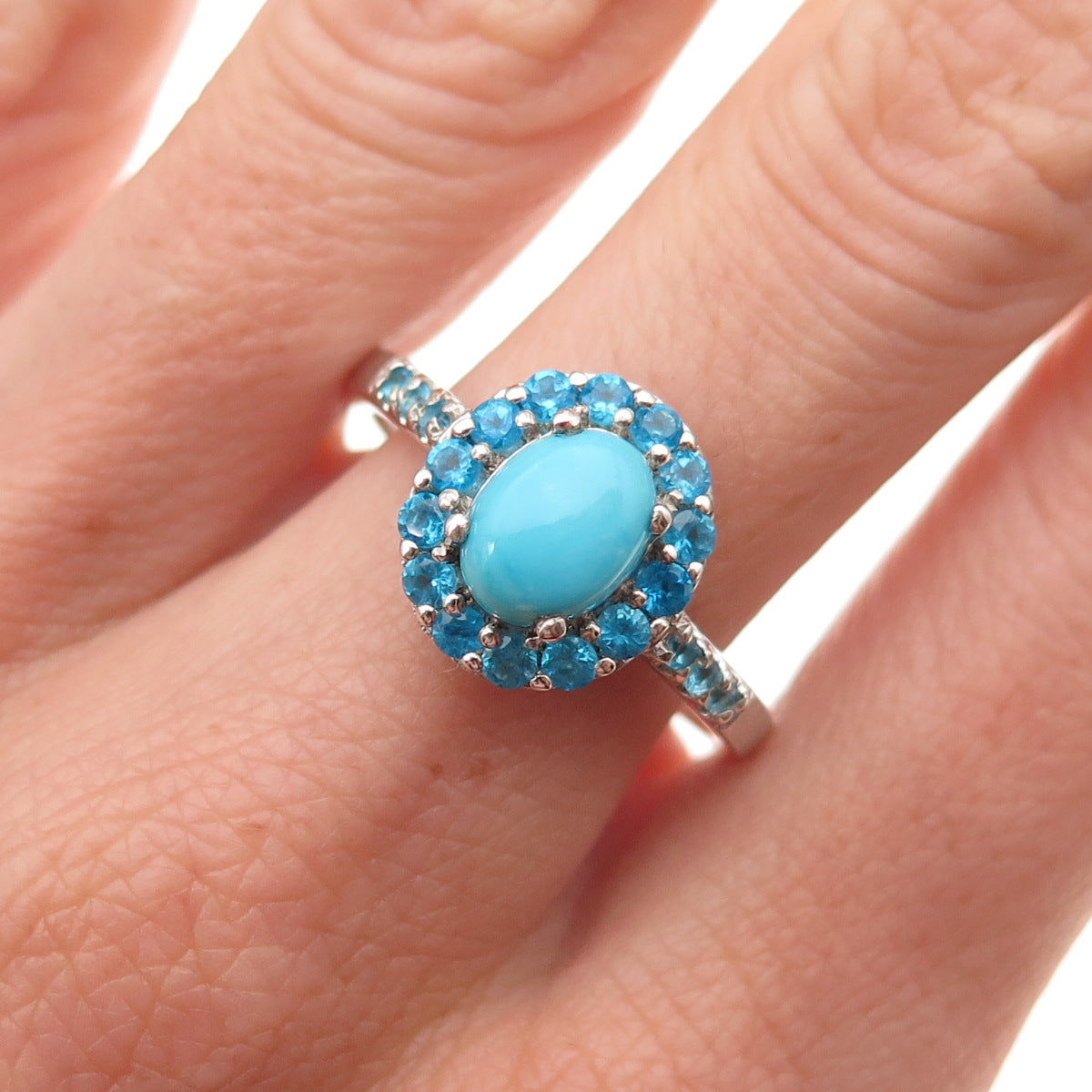 Chuck Clemency 925 Sterling Silver Real Turquoise & Apatite Ring Size 10.25