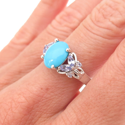 Chuck Clemency Sterling Silver Sleeping Beauty Turquoise & Tanzanite Ring Size 8