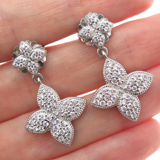 DSMK 925 Sterling Silver Round-Cut C Z Flower Dangle Earrings