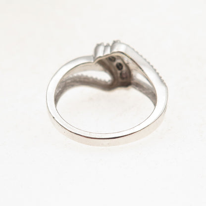 Jane Seymour 925 Sterling Silver Real Black & White Diamond Wavy Ring Size 7