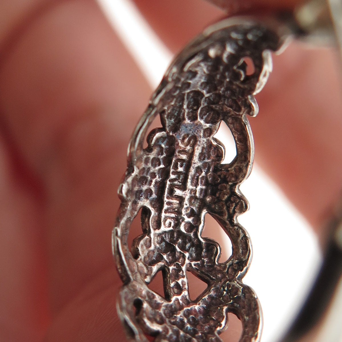 925 Sterling Silver Vintage Modernist Ornate Oxidized Hoop Earrings