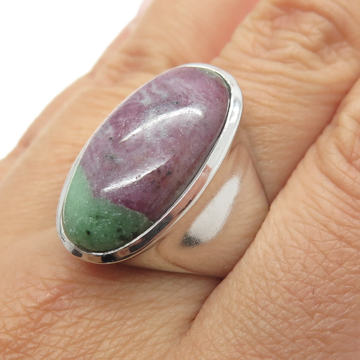 925 Sterling Silver Vintage Real Oval-Cut Zoisite Ruby Ring Size 11.25