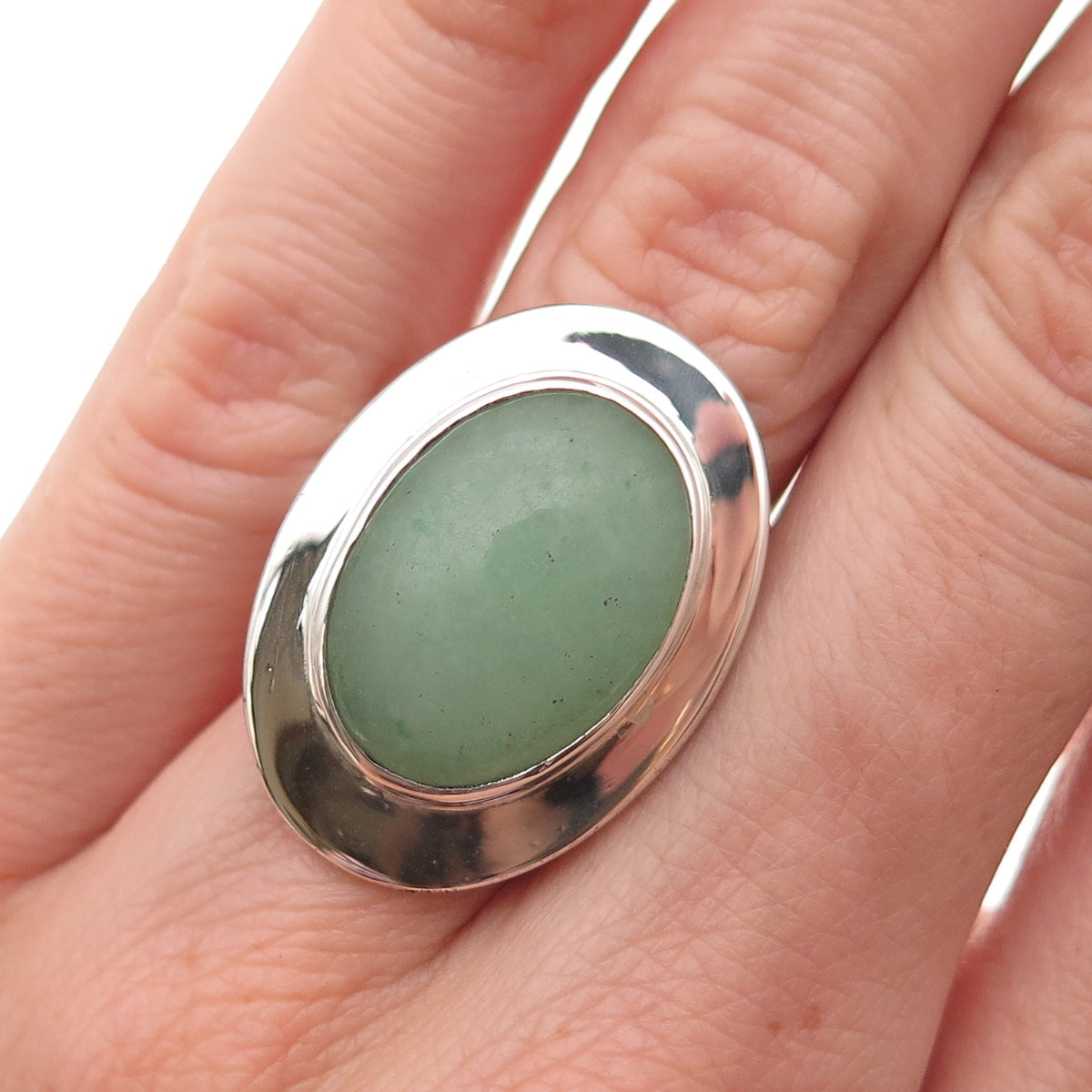 925 Sterling Silver Vintage Mexico Real Aventurine Modernist Ring Size 6