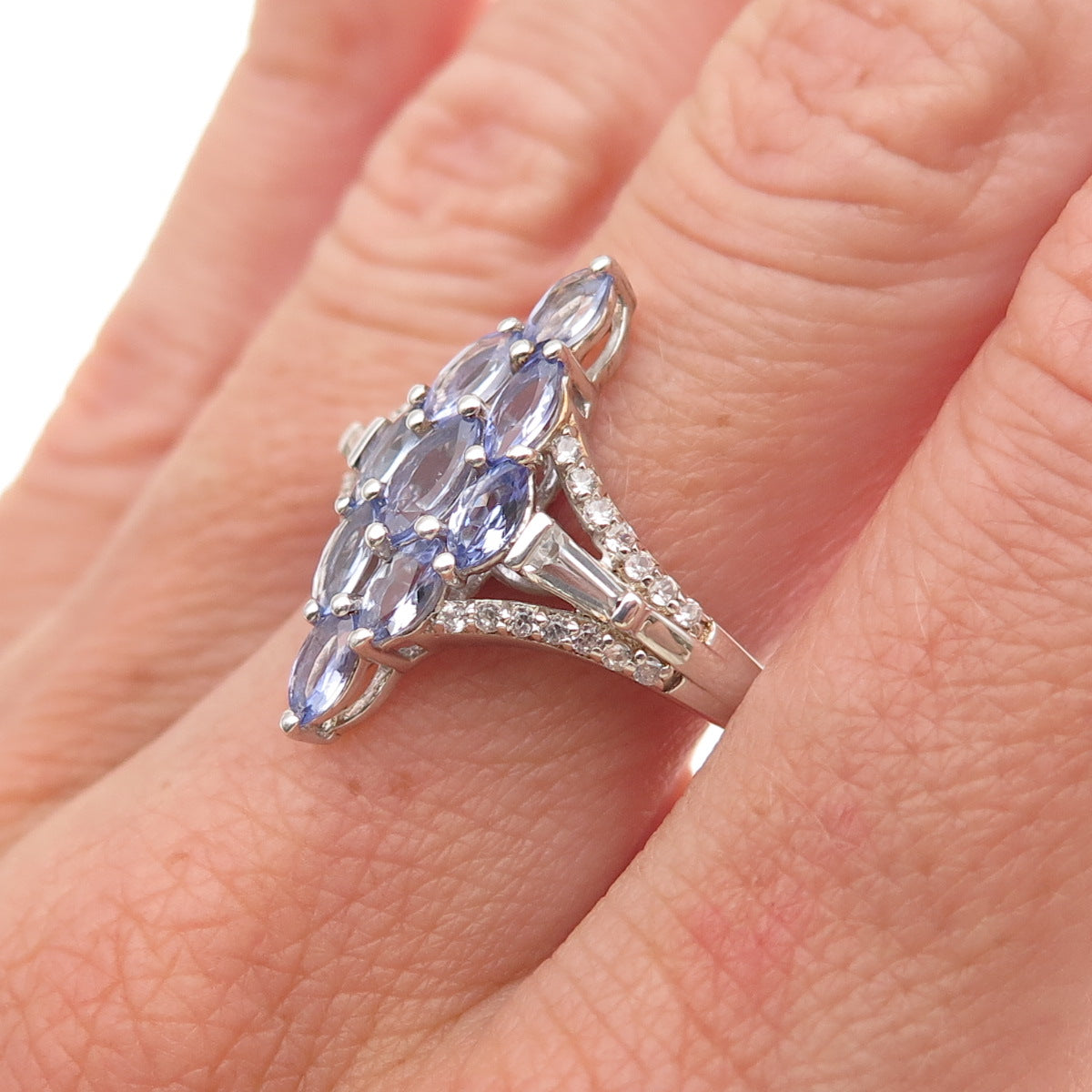 Chuck Clemency 925 Sterling Silver Real Tanzanite & White Topaz Ring Size 8.25