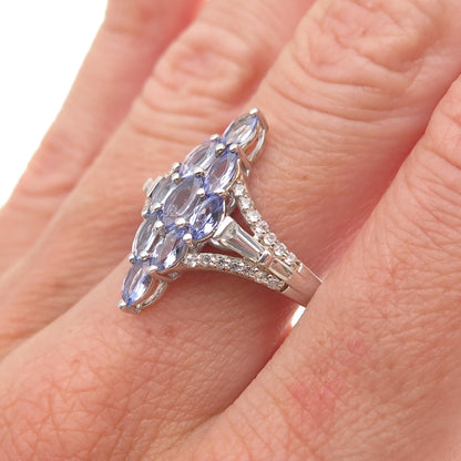Chuck Clemency 925 Sterling Silver Real Tanzanite & White Topaz Ring Size 8.25