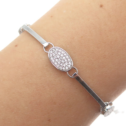 925 Sterling Silver Round-Cut Shaped C Z Bar Link Bracelet 7"