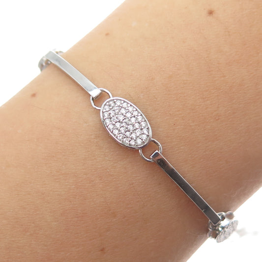 925 Sterling Silver Round-Cut Shaped C Z Bar Link Bracelet 7"