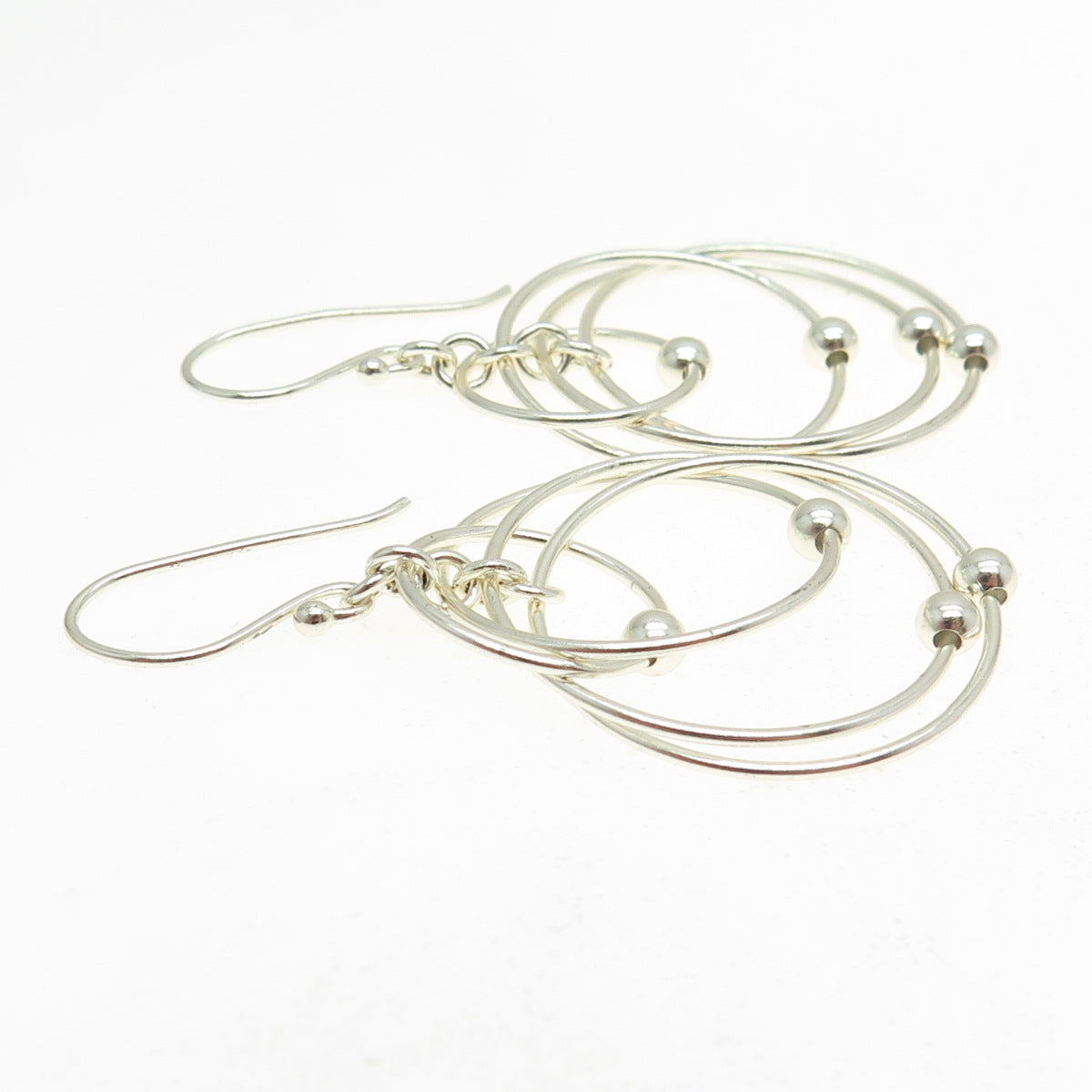 925 Sterling Silver Beaded Circles Dangling Earrings