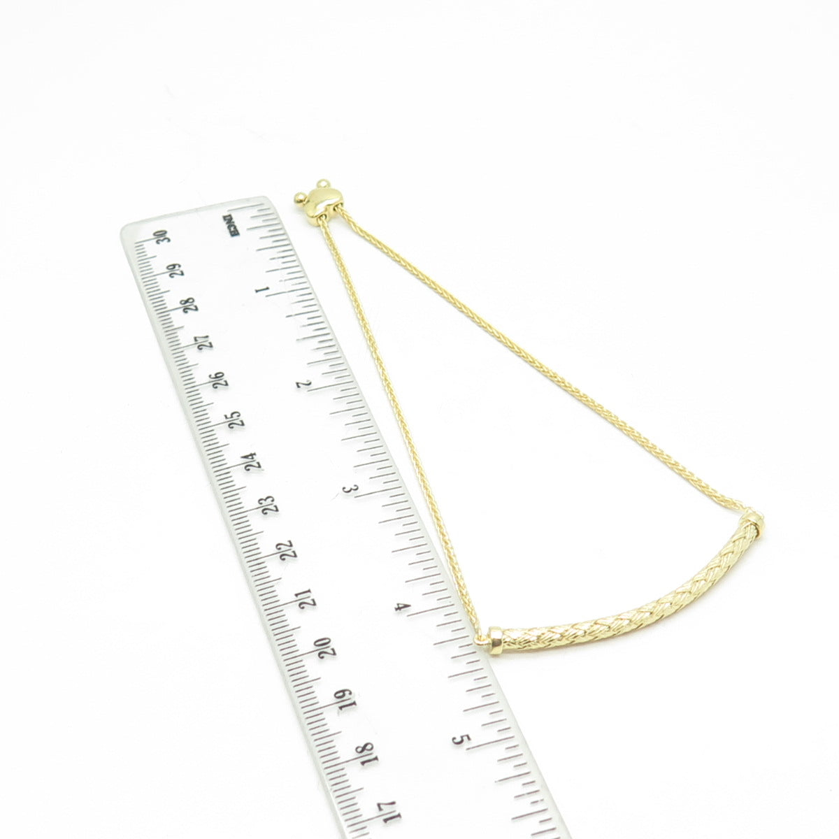 HAN 925 Sterling Silver Gold Plated C Z Bar Bolo Adjustable Bracelet 7-10"