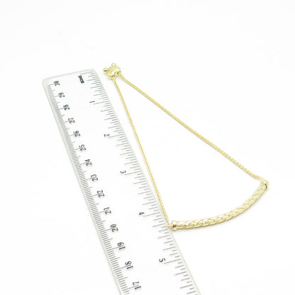 HAN 925 Sterling Silver Gold Plated C Z Bar Bolo Adjustable Bracelet 7-10"