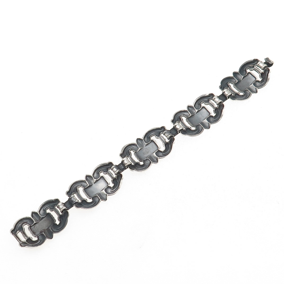 925 Sterling Silver Antique Art Deco Fleur de Lis Oxidized Bracelet 7.25"