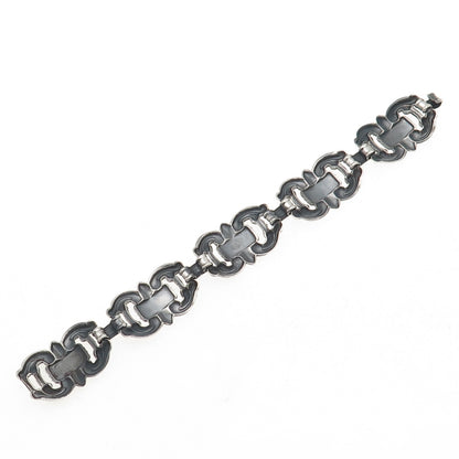 925 Sterling Silver Antique Art Deco Fleur de Lis Oxidized Bracelet 7.25"