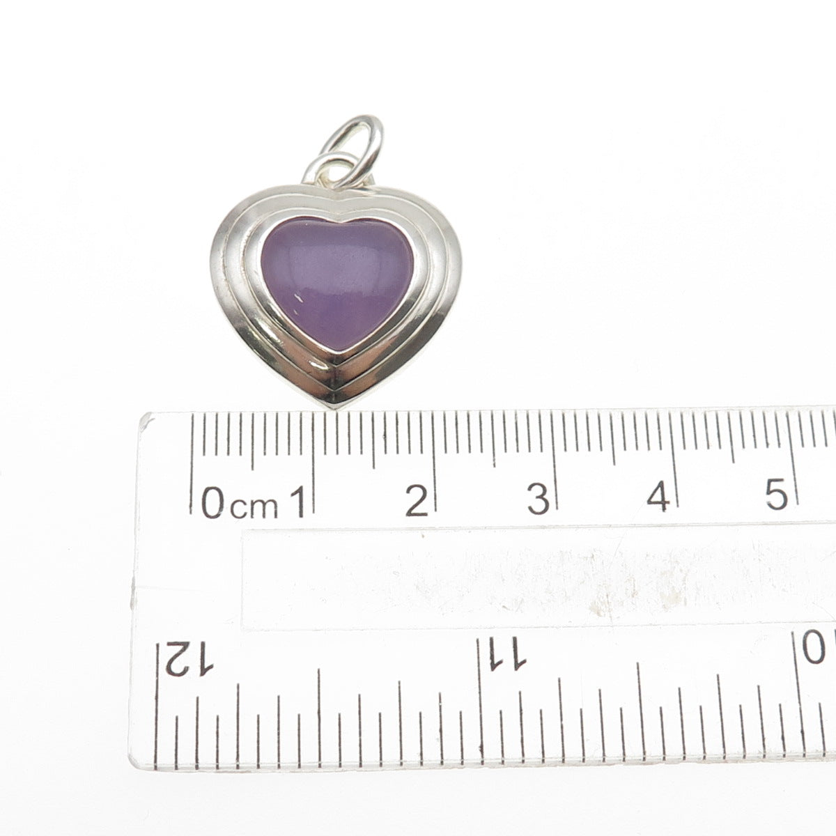 CNA PRANDA 925 Sterling Silver Vintage Real Lavender Jade Heart Charm Pendant