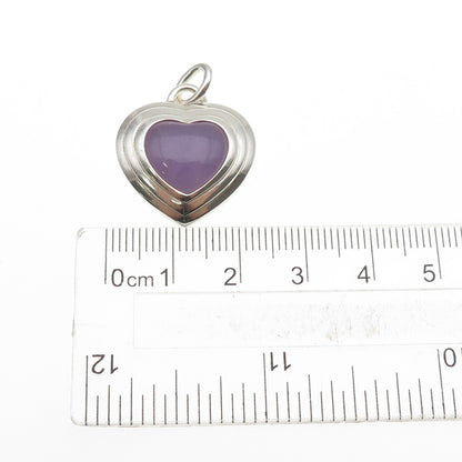 CNA PRANDA 925 Sterling Silver Vintage Real Lavender Jade Heart Charm Pendant