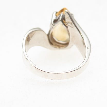 925 Sterling Silver Vintage Real Pear-Cut Citrine Modernist Ring Size 8.25