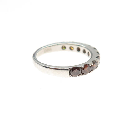 925 Sterling Silver Real Round-Cut Cognac Diamond Half Eternity Ring Size 5