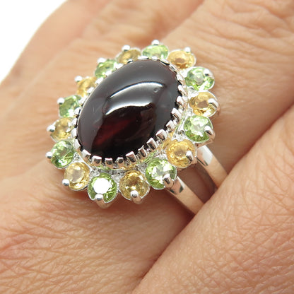 925 Sterling Silver Real Cabochon Tourmaline Peridot & Citrine Ring Size 8