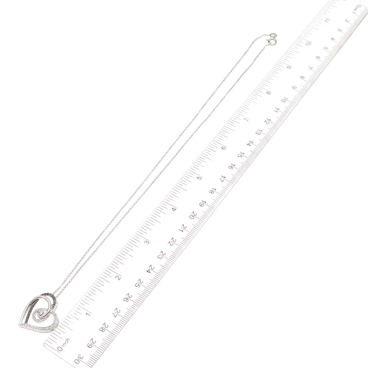 925 Sterling Silver Real Black & White Diamond Heart Cable Chain Necklace 18"