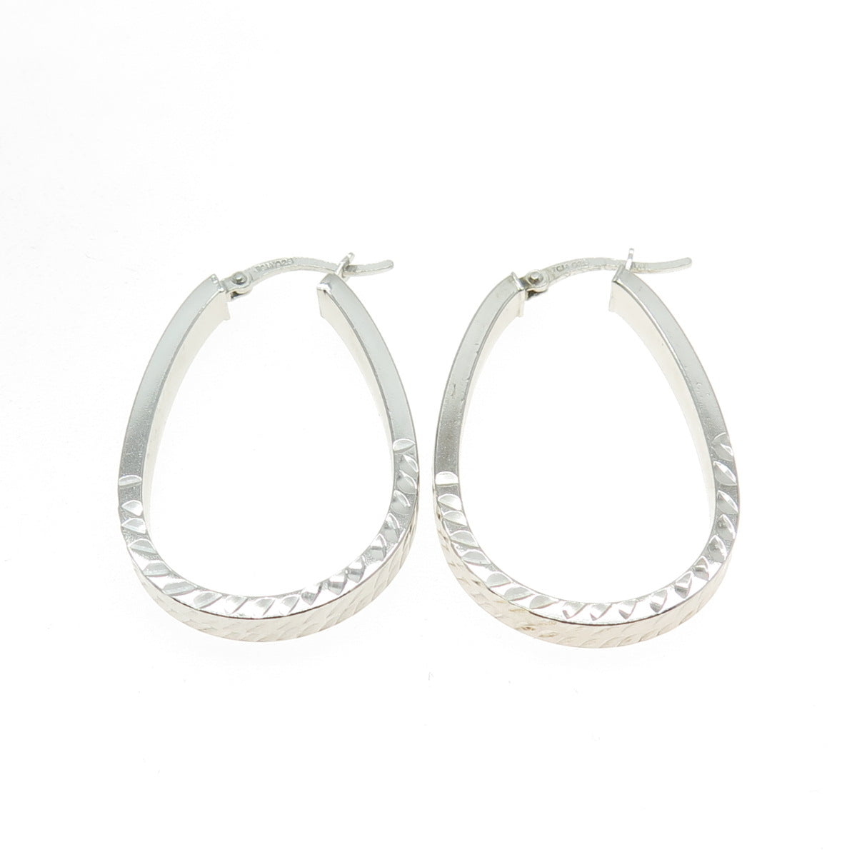 JCM JACMEL MAURITIUS 925 Sterling Silver Engraved Hinged Hoop Earrings