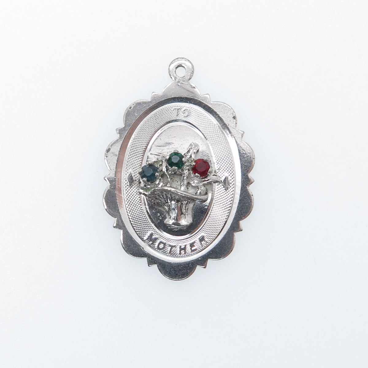 TOWN & COUNTRY 925 Sterling Silver Antique Rhinestone Flower To Mother Pendant