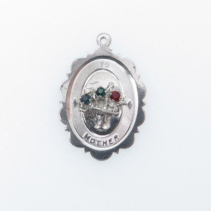 TOWN & COUNTRY 925 Sterling Silver Antique Rhinestone Flower To Mother Pendant