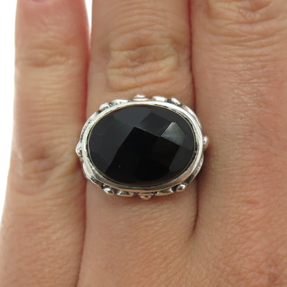 925 Sterling Silver Vintage Real Checkered Black Onyx Gemstone Ring Size 6.5