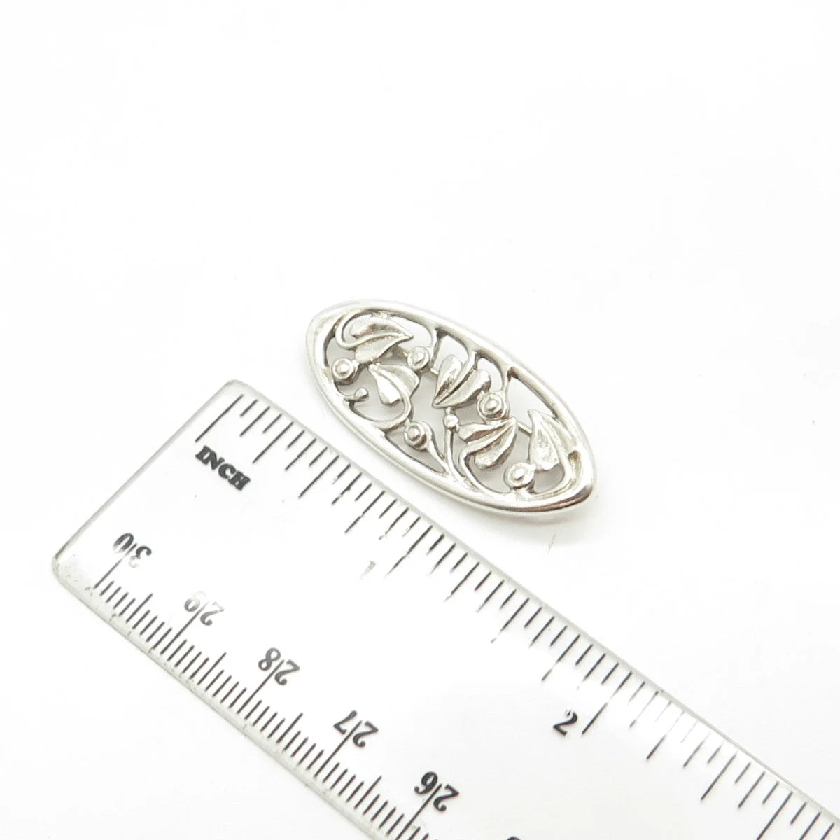 925 Sterling Silver Vintage Geara Floral Oval Pin Brooch