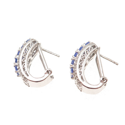 Chuck Clemency Sterling Silver Real Tanzanite & White Topaz Omega Back Earrings
