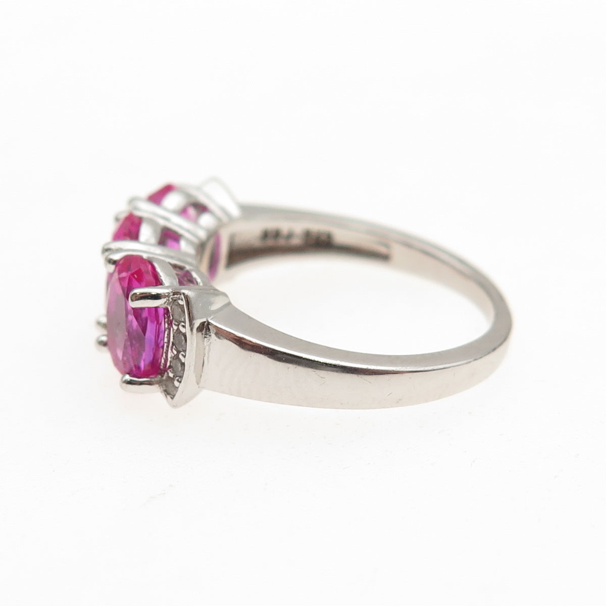 925 Sterling Silver Real White Topaz & Lab-Created Ruby Ring Size 6