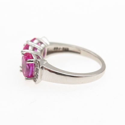 925 Sterling Silver Real White Topaz & Lab-Created Ruby Ring Size 6