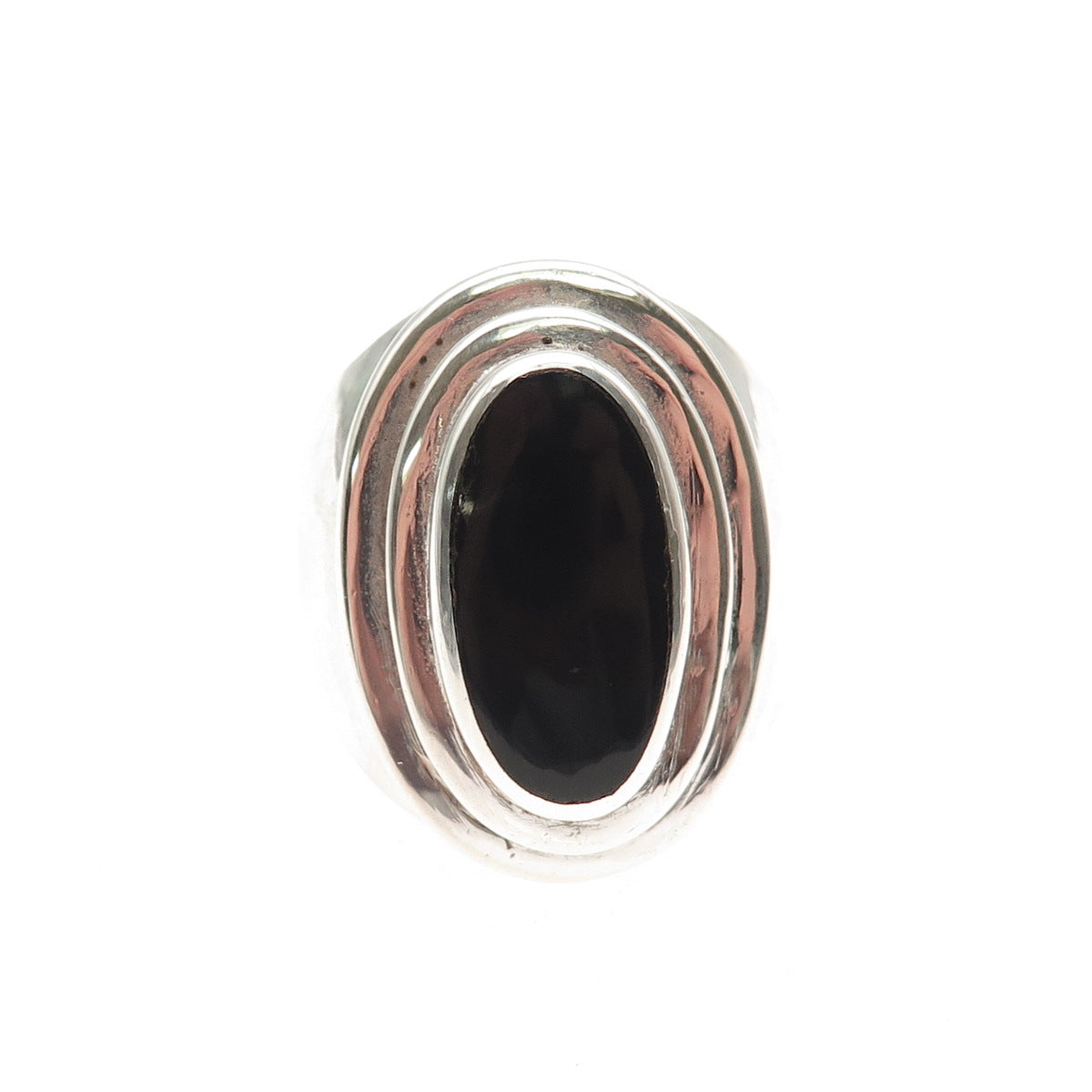 925 Sterling Silver Vintage Real Black Onyx Modernist Ring Size 10.5