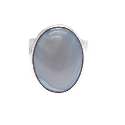 925 Sterling Silver Vintage Mexico Real Lace Agate Modernist Ring Size 7