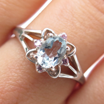 925 Sterling Silver Vintage Real Blue Topaz & Amethyst Butterfly Ring Size 10