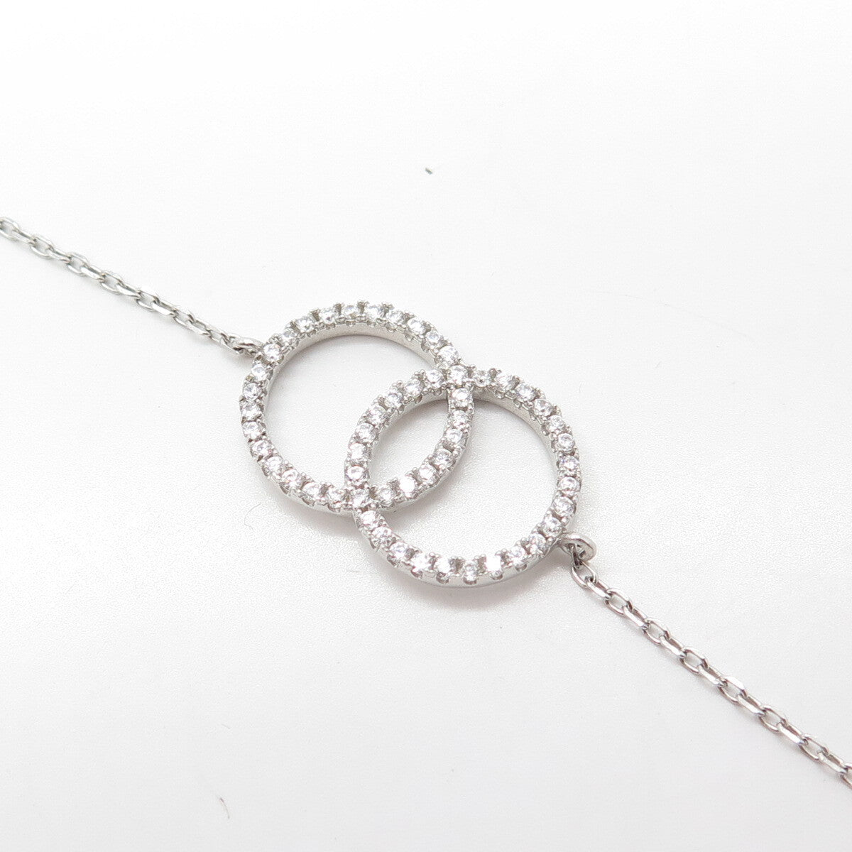 925 Sterling Silver White C Z Love Ring Cable Link Bracelet 7"