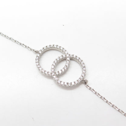 925 Sterling Silver White C Z Love Ring Cable Link Bracelet 7"